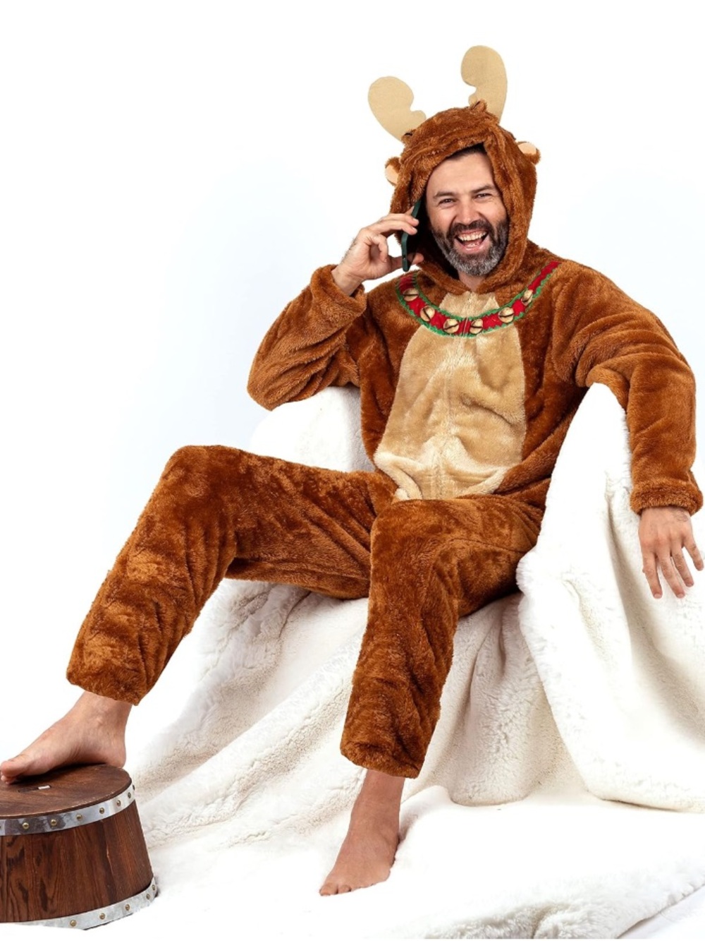 Plush Brown Reindeer Kids Costume Hoodie Onesie